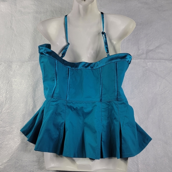 2b Bebe Ceena Peplum Bustier Couture Corset Top Front Zip Up Blue Turquoise NWT - Picture 2 of 7